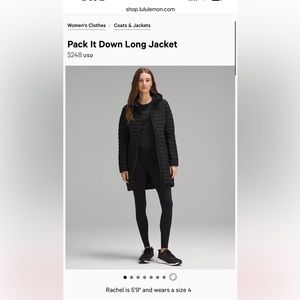 Lululemon pack it down long jacket size 4